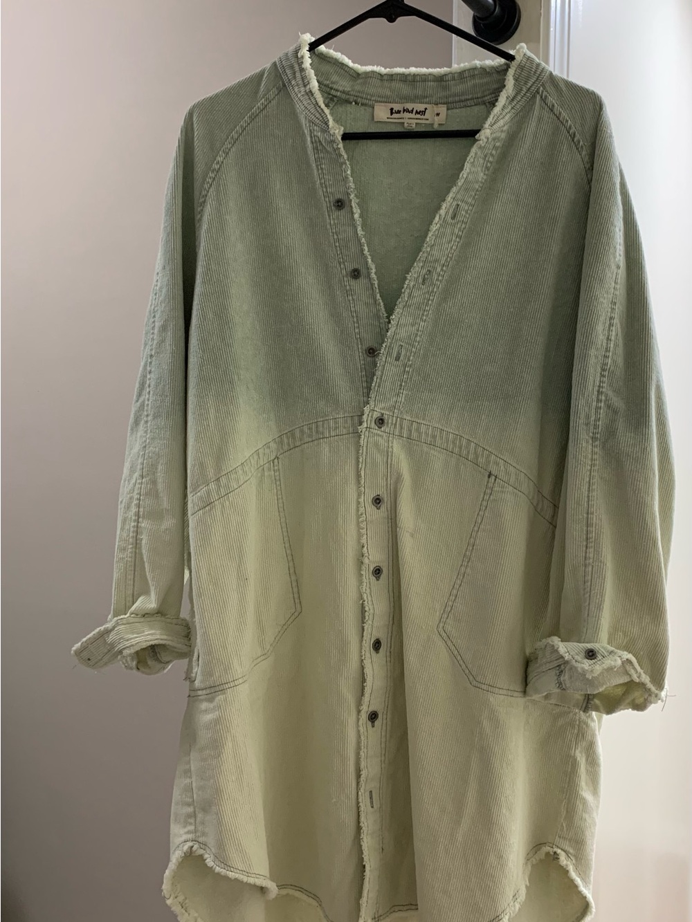 Three Bird Nest Ombre Light Green Corduroy Shacket